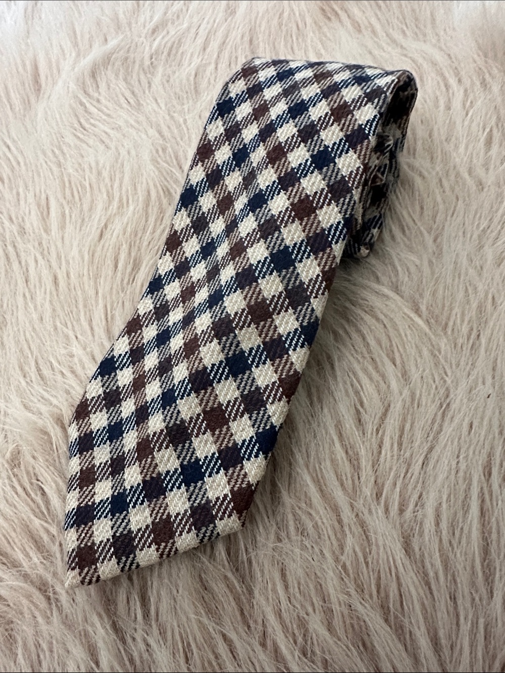 Aquascutum Classic Plaid Men's Tie in Brown, Navy & Cream